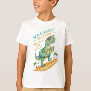 Camiseta Dinossauro Sea-A-Saurus Surfando - Verão Divertido