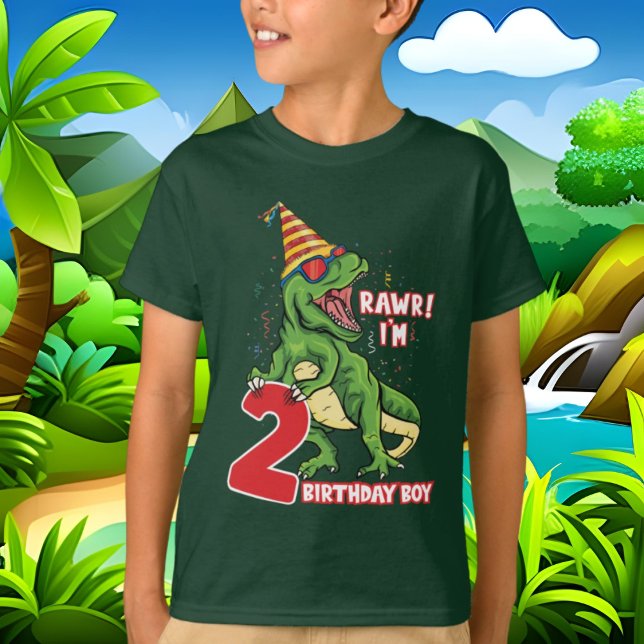Camiseta Dinossauro segundo aniversário para rapazes (Criador carregado)