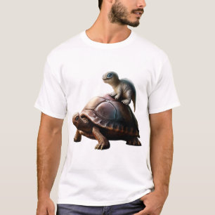Camiseta dinossauro sobre tartaruga