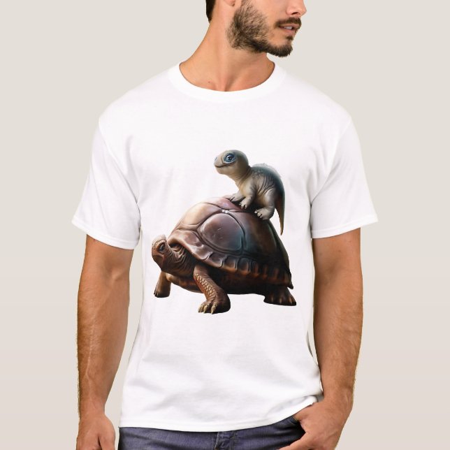 Camiseta dinossauro sobre tartaruga (Frente)