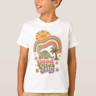 Camiseta Dinossauro Somente Boas Vibrações Retro Boho Din