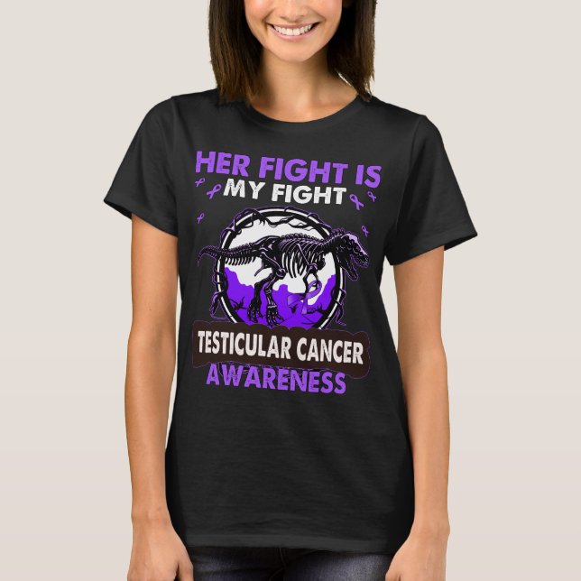 Camiseta Dinossauro Sua Luta É Minha Luta CANCER TESTÍCULO (Frente)