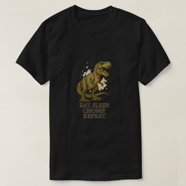 Camiseta Dinossauro T-Rex Bonito Reproduzindo Design pré-hi (Frente do Design)