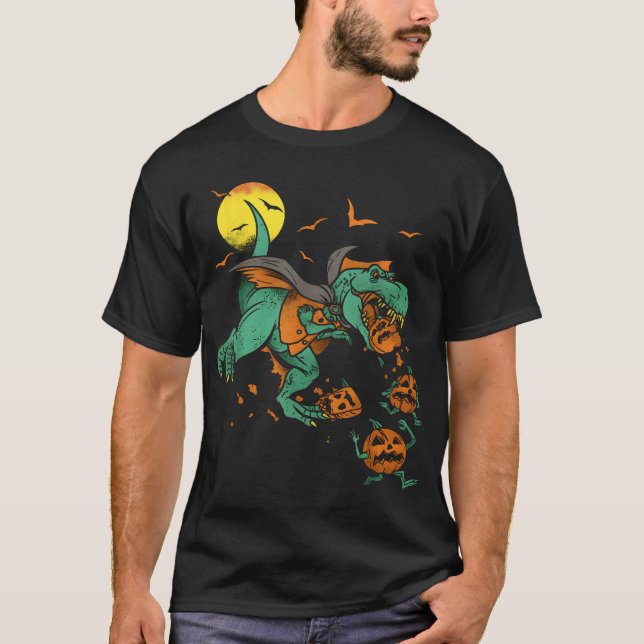 Camiseta Dinossauro T Rex Boo Halloween Boys Pumpkin Match (Frente)