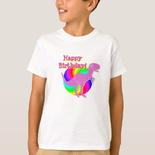 Camiseta Dinossauro T-Rex do rosa do feliz aniversario