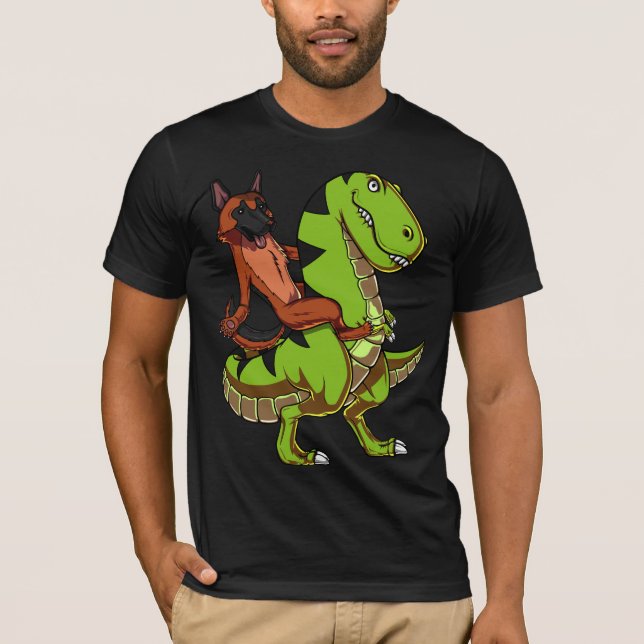 Camiseta Dinossauro T-Rex Engraçado German shepherd (Frente)
