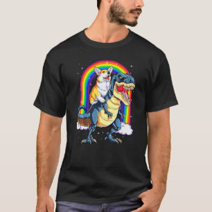 Camiseta Dinossauro T Rex Espaço Galáxia Arco-Íris Corgi