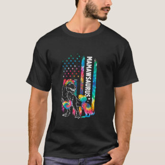 Camiseta Dinossauro T Rex Mamaw Saurus Tie Dye USA Bandeira