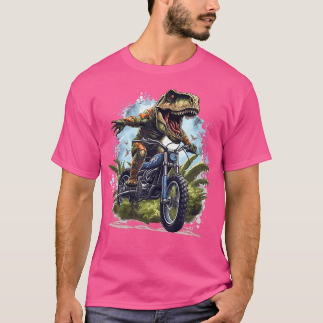 Camiseta Dinossauro T Rex Na Bicicleta Dirt Funny Dinosaur (Frente)