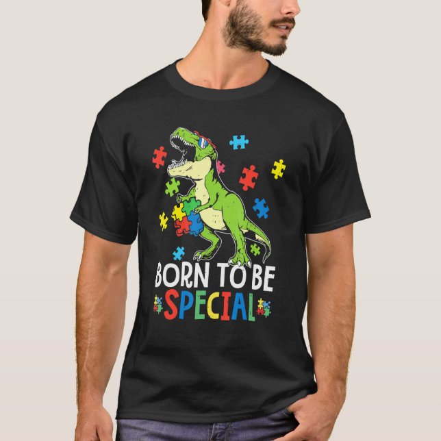 Camiseta Dinossauro T Rex Nascer Para Dino Autism Todd Espe (Frente)