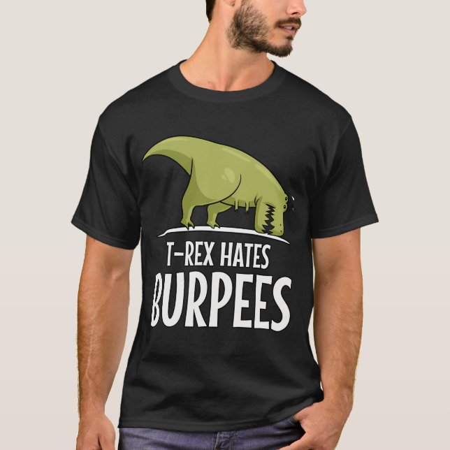 Camiseta Dinossauro T-Rex Odeia Burpees (Frente)
