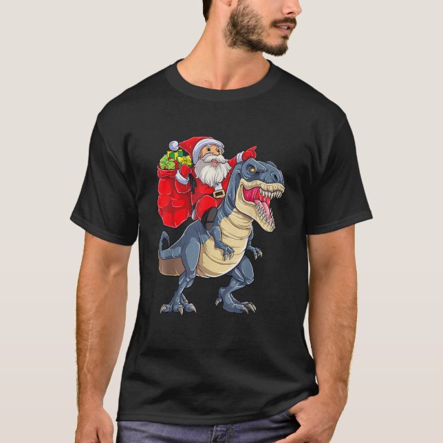 Camiseta Dinossauro T rex Papais noeis de Natal Rapazes Men (Frente)