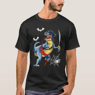 Camiseta Dinossauro T Rex Pirate T Jolly Roger Halloween Gi