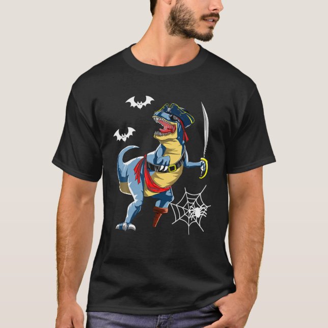 Camiseta Dinossauro T Rex Pirate T Jolly Roger Halloween Gi (Frente)