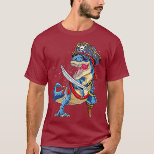 Camiseta Dinossauro T rex Pirate T shirt Jolly Roger Gifts