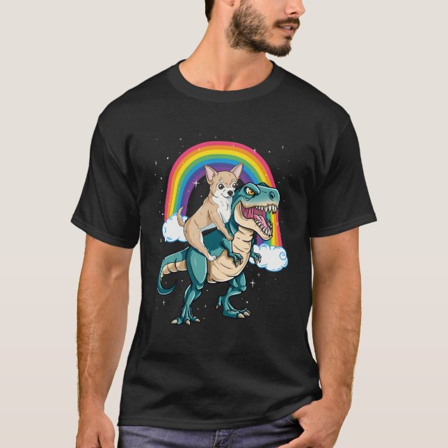 Camiseta Dinossauro T Rex Rainbow Cloud Sparkles (Frente)