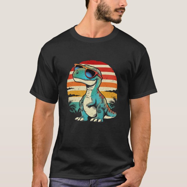 Camiseta Dinossauro T-Rex Retro Homens Novelentos Crianças  (Frente)