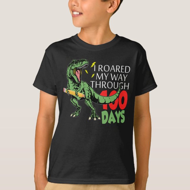 Camiseta Dinossauro T-Rex Rurgindo Em 100 Dias De Escola (Frente)