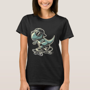 Camiseta Dinossauro T Rex Skate Fazendo Culinária Retro Eng