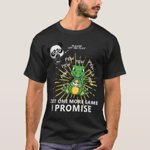 Camiseta dinossauro tocando videos games e panda