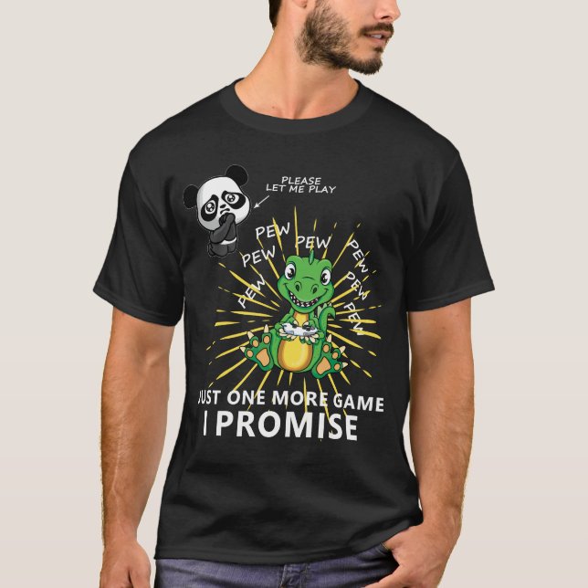 Camiseta dinossauro tocando videos games e panda (Frente)