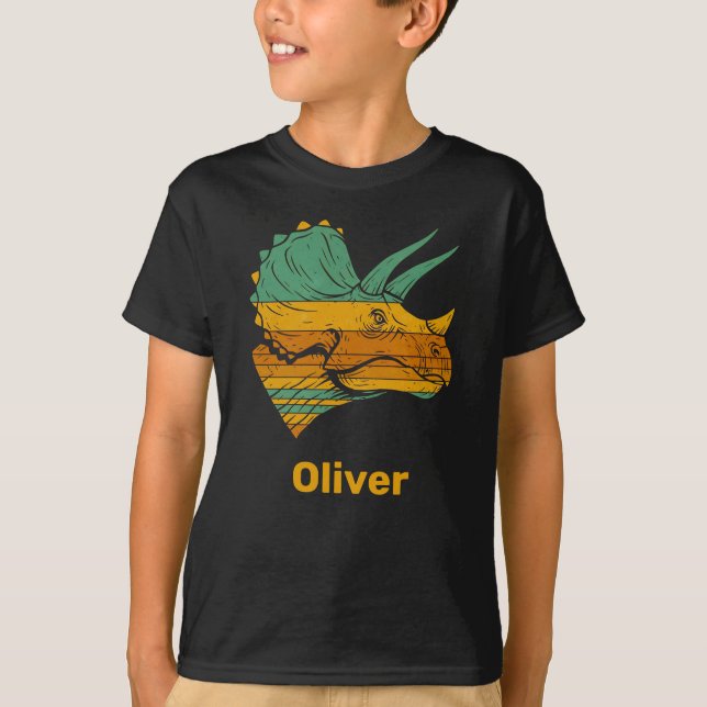 Camiseta Dinossauro Triceratops Retrô (Frente)
