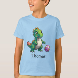 Camiseta Dinossauro verde-bonito com ovos de Páscoa