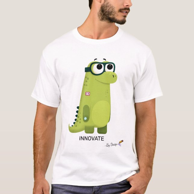 Camiseta Dinossauro Verde com Óculos | INOVAR - Por Design (Frente)