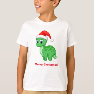 Camiseta Dinossauro verde e bonito com Papai Noel