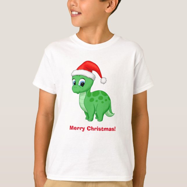 Camiseta Dinossauro verde e bonito com Papai Noel (Frente)