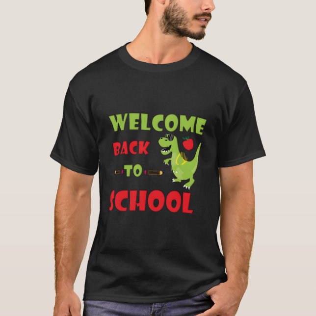 Camiseta Dinossauro Verde legal Dino Voltando Para A Escola (Frente)
