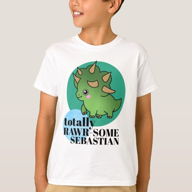 Camiseta Dinossauro Verde Totalmente Incrível com Círculos (Frente)