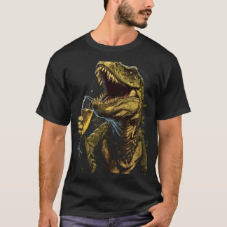 Camiseta Dinossauro Vinho Bebendo T Rex Vidro Vinho Branco
