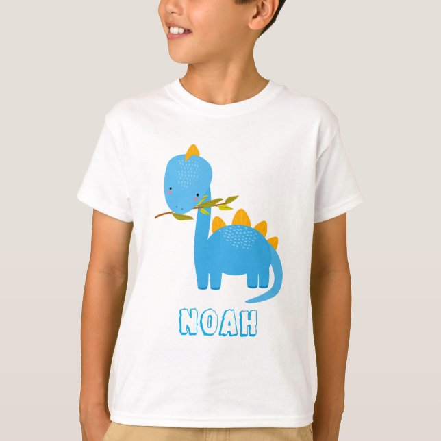 Camiseta Dinossauros Azuis E Bonitos Nome Personalizado Boy (Frente)