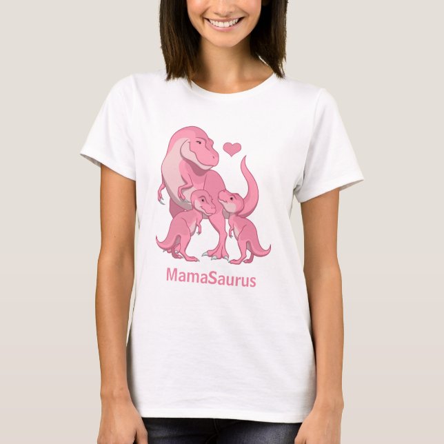 Camiseta Dinossauros Bebê Rosa T-Rex Gêmeos (Frente)
