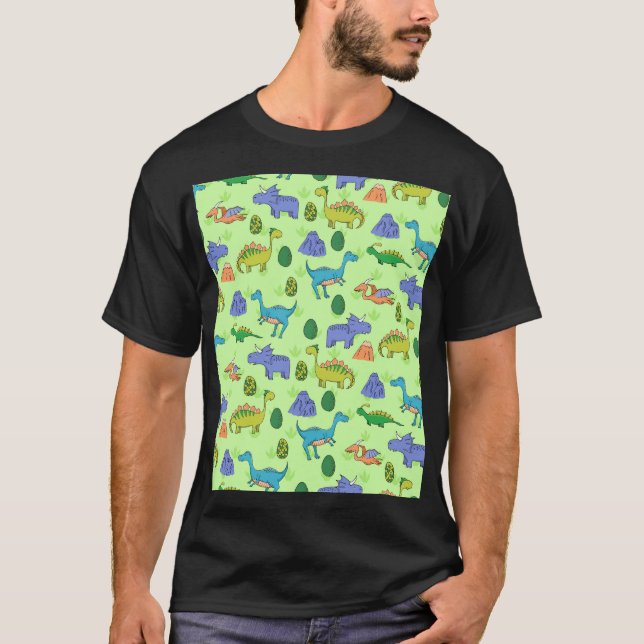 Camiseta Dinossauros Bonitos, Estilo De Cartoon. (Frente)