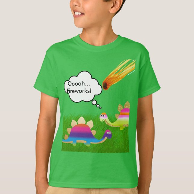 Camiseta Dinossauros bonitos que admiram um asteróide (Frente)
