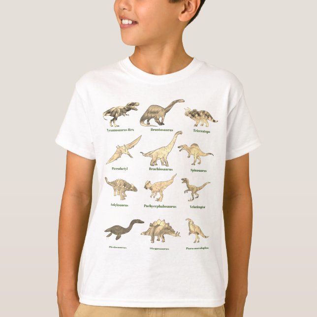 Camiseta Dinossauros com nomes Padrão (Frente)