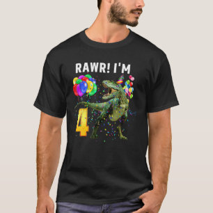 Camiseta Dinossauros De 4 Anos Aniversário 4ª Festa Rawr
