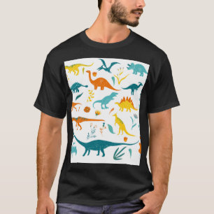 Camiseta Dinossauros estilizados, elementos florais, fofos.