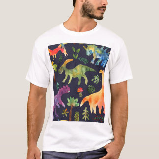 Camiseta Dinossauros Florais: Design de Tecido de de Aquare
