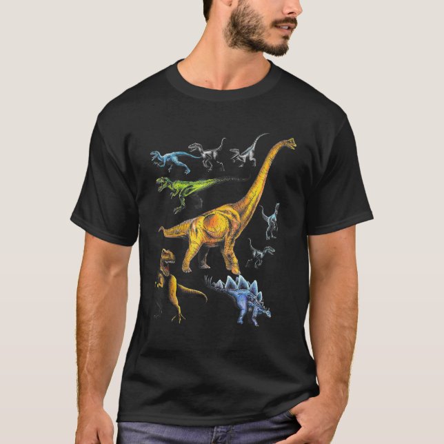 Camiseta Dinossauros Jurássicos Rex Raptor Stegossauro (Frente)