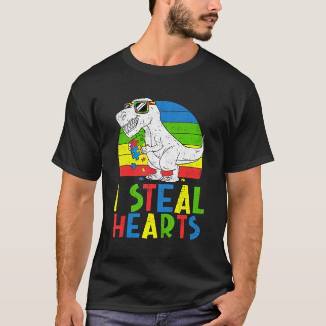 Camiseta Dinossauros Rex Eu Roubo Corações Puzzle Conscient (Frente)