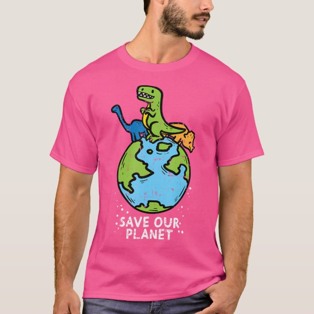 Camiseta Dinossauros Salvem Nosso Planeta Meninos do Dia da (Frente)
