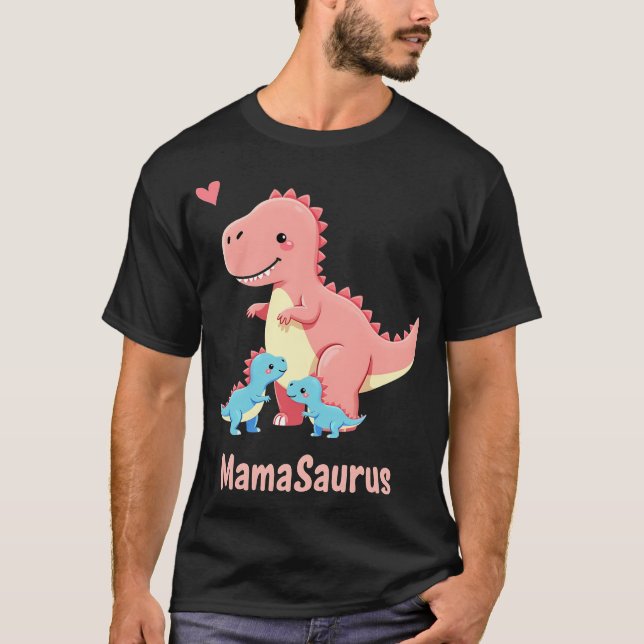 Camiseta Dinossauros T-Rex de Mamães e Bebês Gêmeos (Frente)