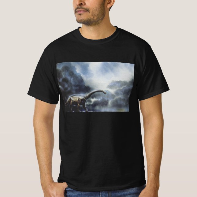 Camiseta Dinossauros Vintage, Barapasaurus com Nuvens de Te (Frente)