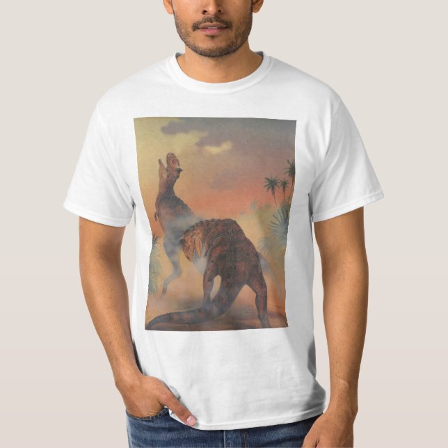 Camiseta Dinossauros Vintage, Carnotaurus Rugindo na Selva (Frente)