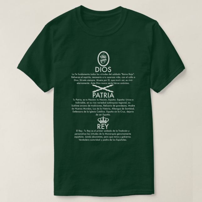 CAMISETA DIOS, PATRIA, REY. (Frente do Design)
