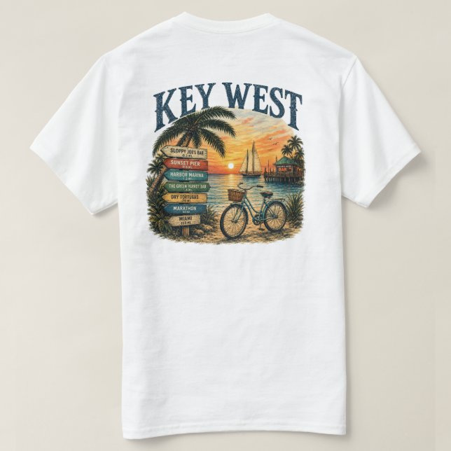 Camiseta Direções de bicicleta de veleiro em Key West (Verso do Design)