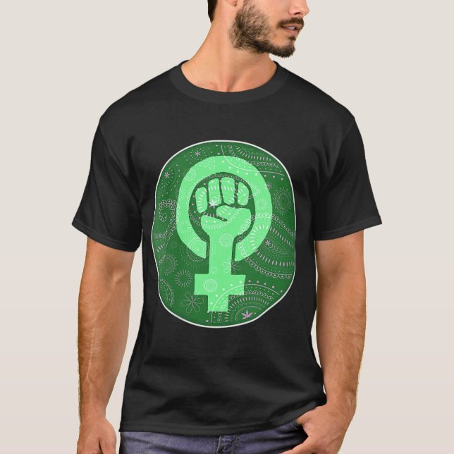 Camiseta Direitos do Aborto Feminista Fist Green Bandana Pr (Frente)